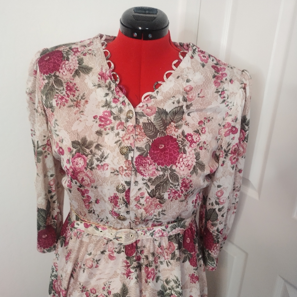 WHIRLAWAY FROCKS Vintage 80s Floral Dress size 16P